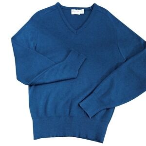 Vtg 60s 70s Mens Store V Neck Sweater Mens S | M USA Made Turquoise Blue